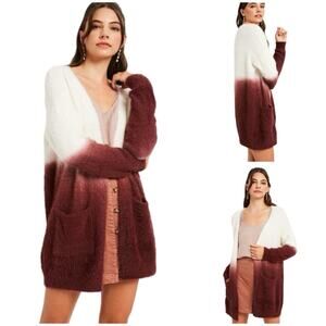 DIP DYED SOFT FUR KNIT CARDIGAN PLUM SZ S $45
